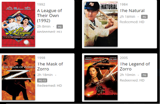 Mask of Zorro/Legend of Zorro/A League of Their Own/The Natural 4-Pack - HD (MA/Vudu)